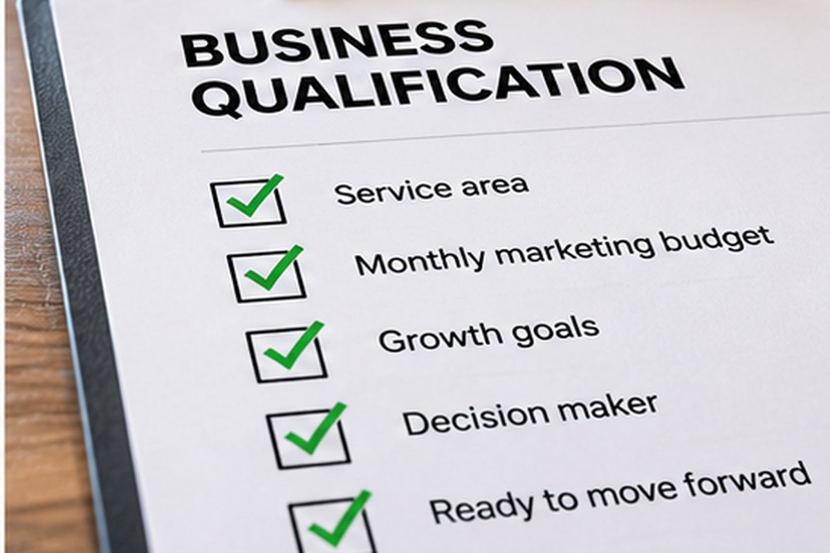 Business qualification checklist on a clipboard with every box ticked